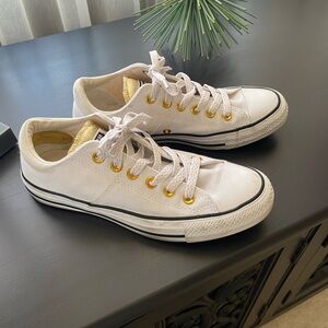 Converse Kids White Sneakers with Gold Accents